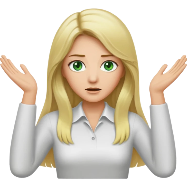 lady with long blonde hair, green eyes throwing arms in the as if confused emoji