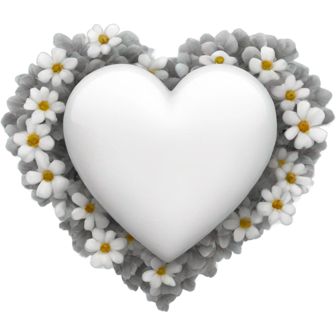A white glossy heart with nice grey flowers around it emoji