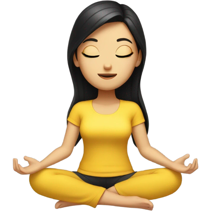 White girl with black hair meditating in yellow top emoji
