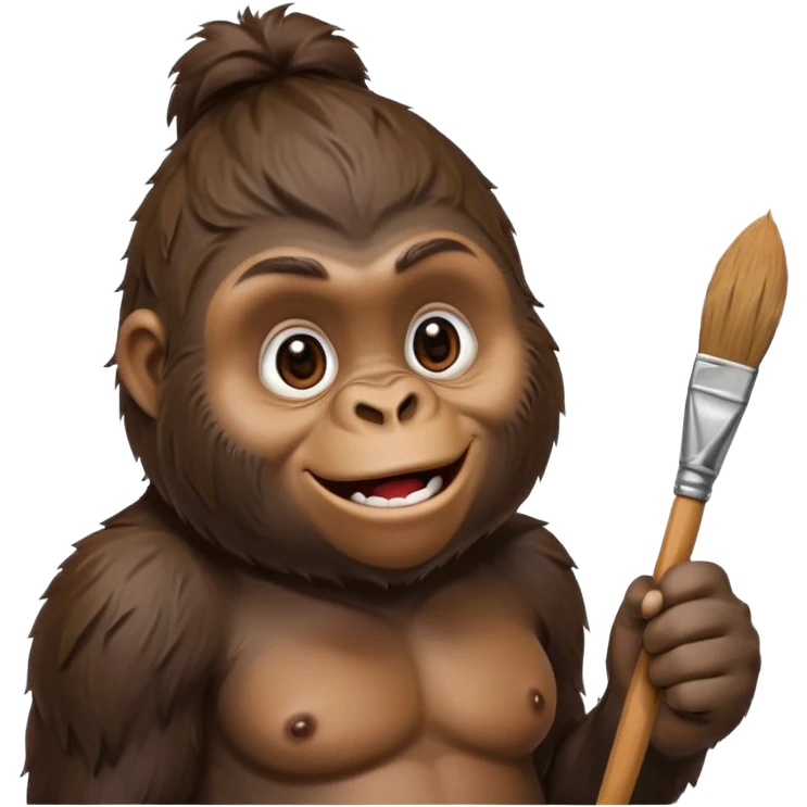 a happy gorilla with a paint brush in his hand. He is looking curiously. emoji