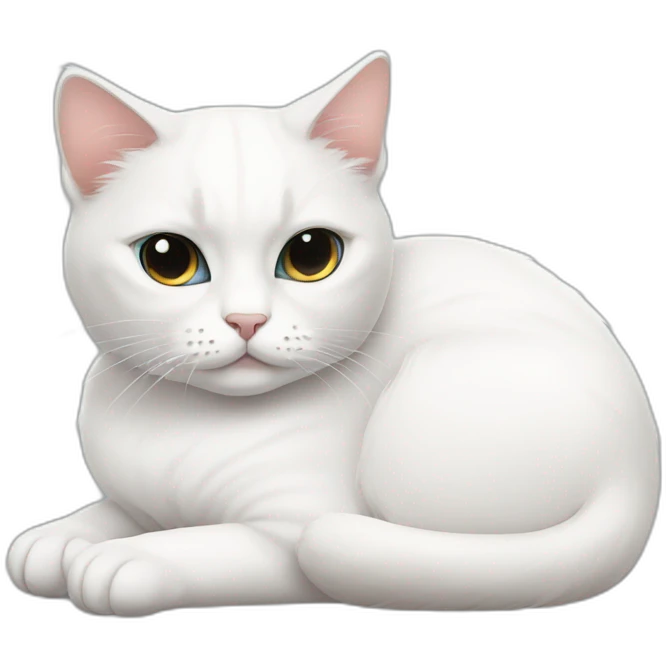 lazy white cat with black around the eyes emoji