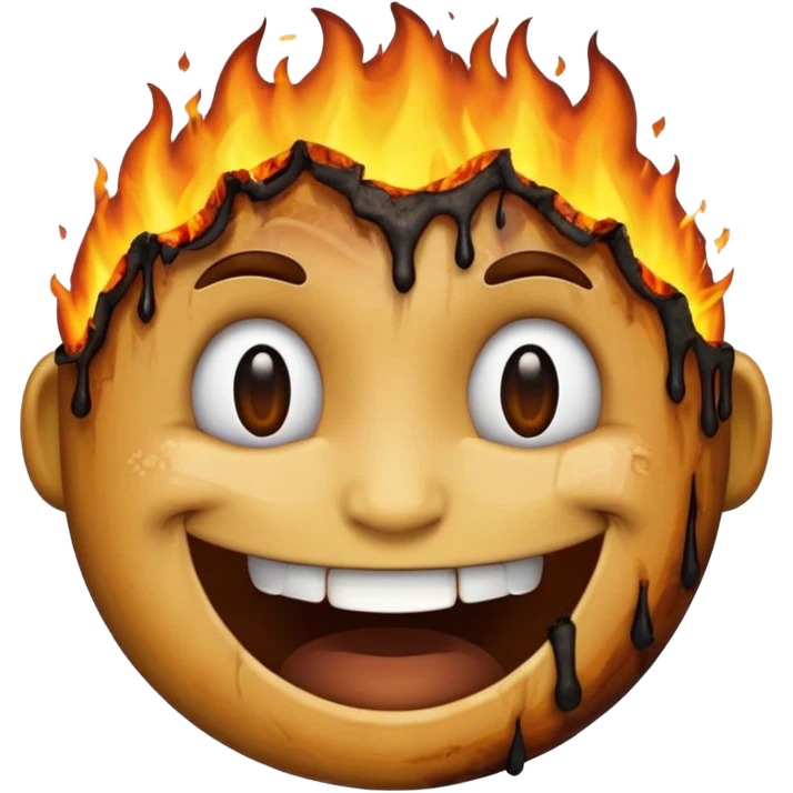 A emoji with half of his face burnt with the emoji having a big grin emoji