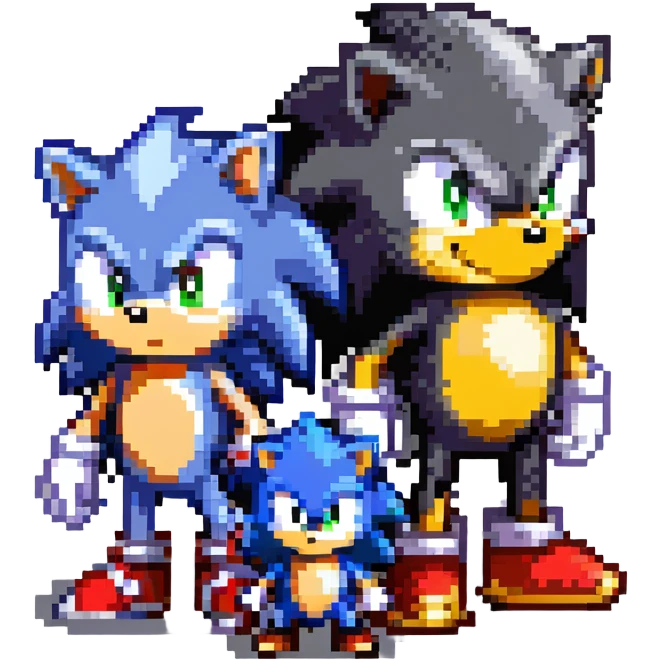 Baby Sonic the Hedgehog, baby Shadow the Hedgehog, and baby Silver the Hedgehog together emoji