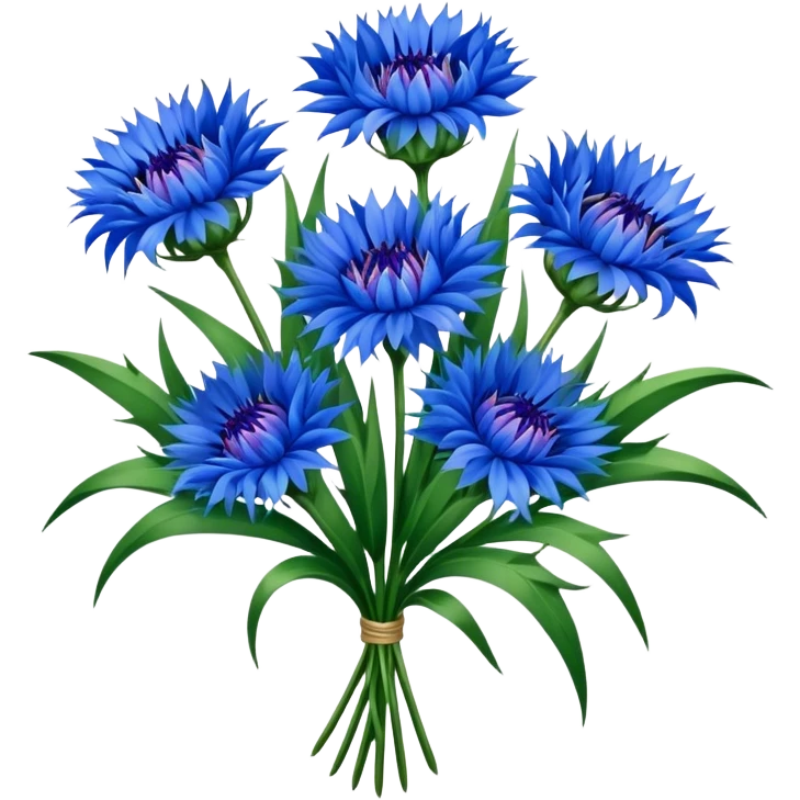 luxuriant, big bouquet Cornflower, stem, leaf emoji