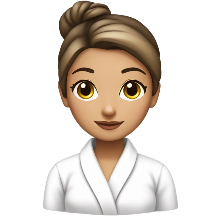 spa girl in a white spa coat and a bun, little tan skin, brunette with highlights, must have cucumbers in her eyes and look very relaxed  emoji