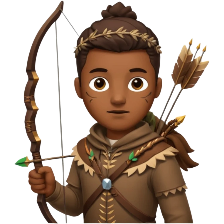 The classic hunter image with a bow and arrow on his back, dressed in brown with some animal made decorations emoji