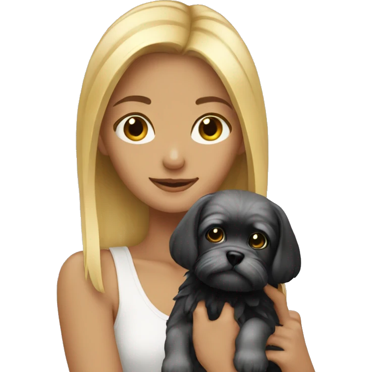 blonde girl holding a little black shitzu emoji
