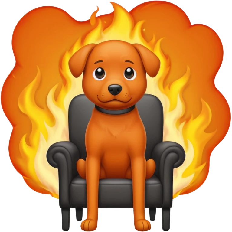 A cartoon orange dog on chair sitting in a house on fire and saying I'm fine emoji