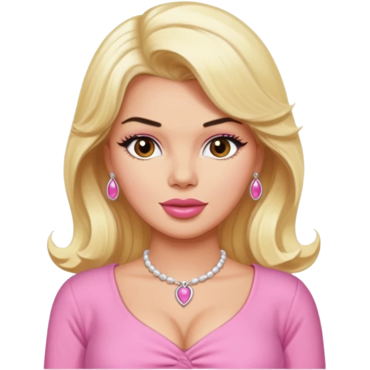 Jayne Mansfield with brown eyes, blonde long hair, pink outfit emoji