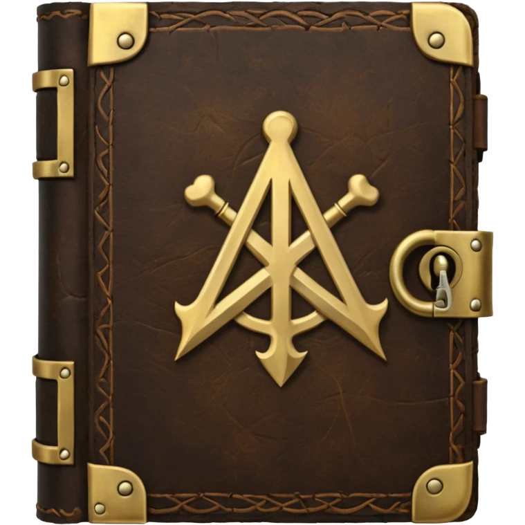 Ancient spellbook with metal lock and sigil, dark fantasy emoji