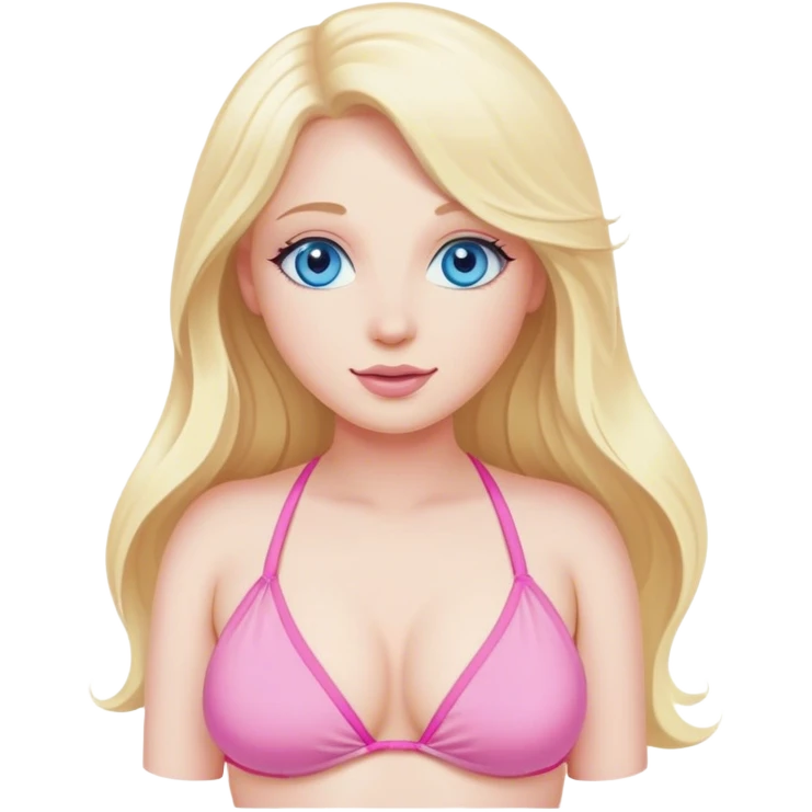 Curvy, blonde long hair, blue eye, pale white skinned woman, sfw, pink bikini pose emoji