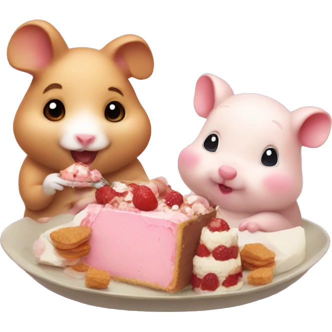 Hamster and piglet eat dessert together emoji