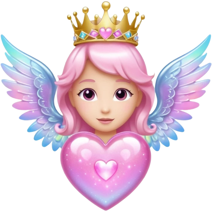 Pink sparkling heart with angel tiara and fairy wings emoji