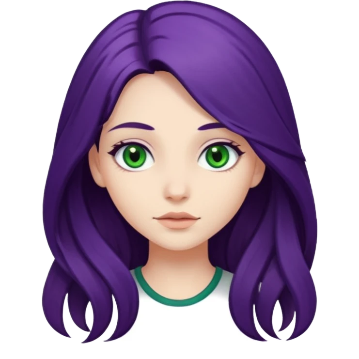 pretty girl with long dark purple hair, fair skin, and dark green eyes emoji