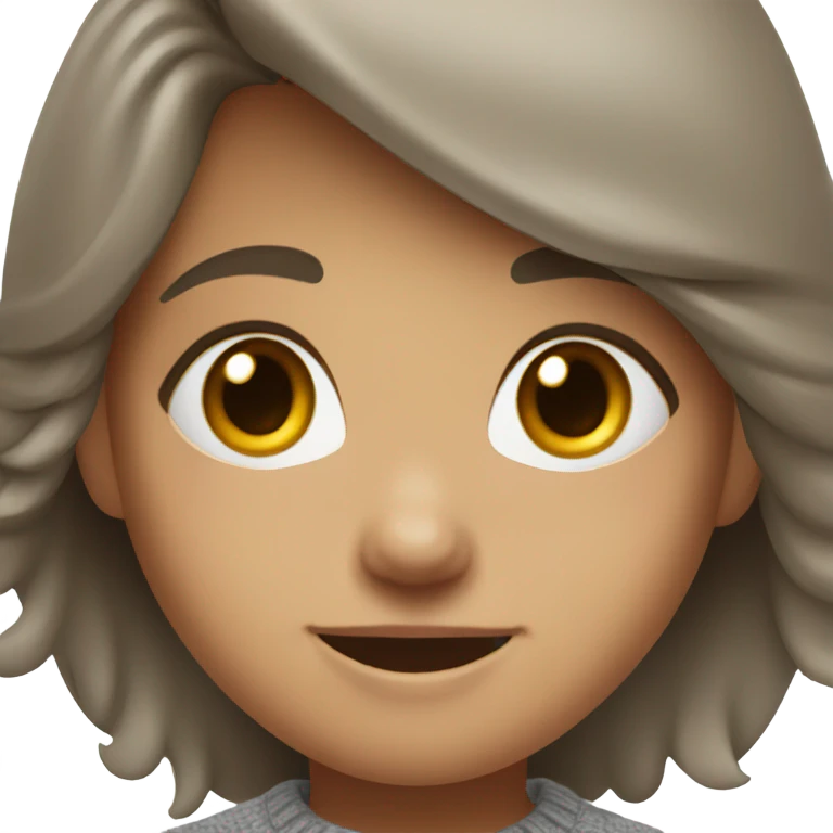 smiling girl gap in front teeth brown hair in grey sweater emoji