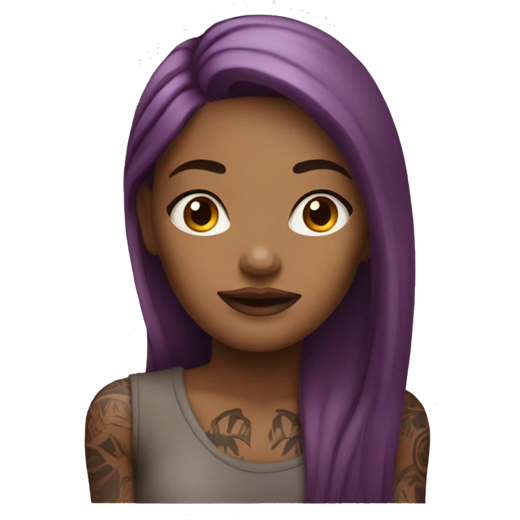 Tattooed woman with long straight burgundy hair emoji