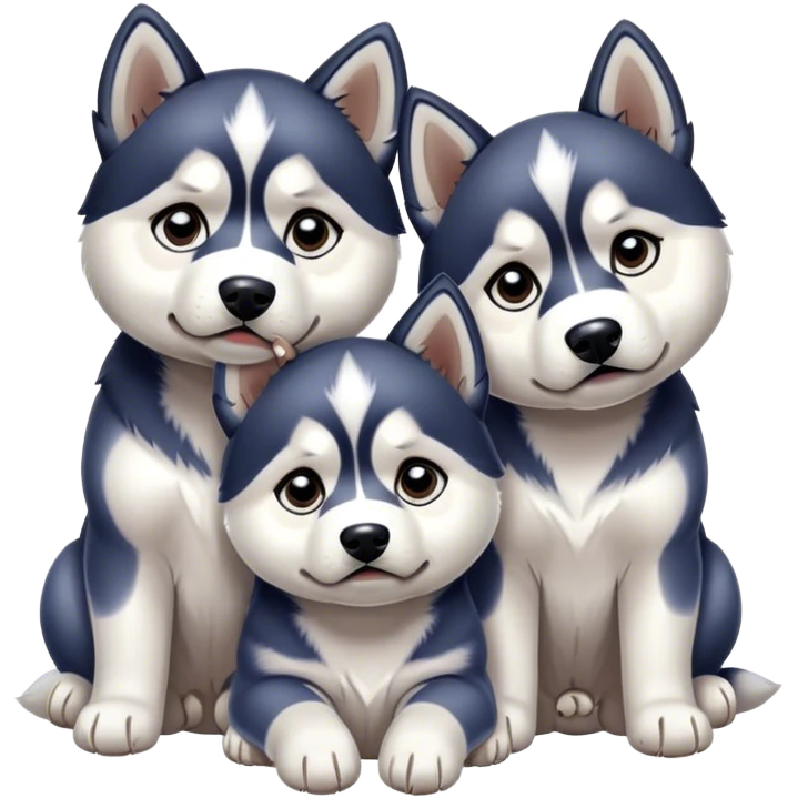very sad three puppies 
huskies look pitifully emoji