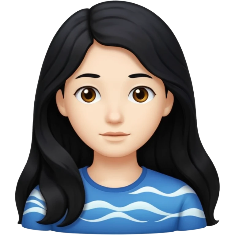 Long black hair little wave emoji