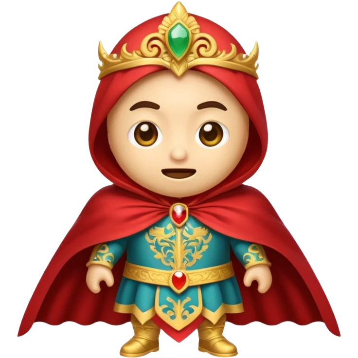 emoji-style creature with Italian and Indonesian characteristics, showing hyperactivity and delusions of grandeur, with a cape or scepter emoji