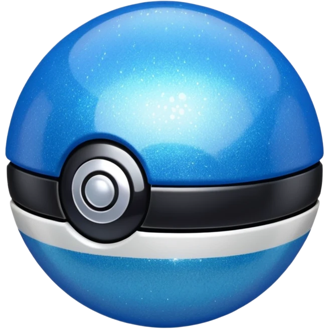 blue pokeball emoji, top half is a more saturated blue, bottom half is white, black stripe, with a white sheen, with a pearlescent finish, with a glitter effect emoji