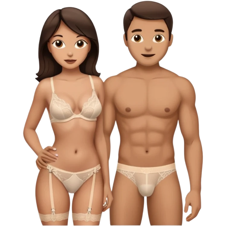 Brunette woman pegging man emoji