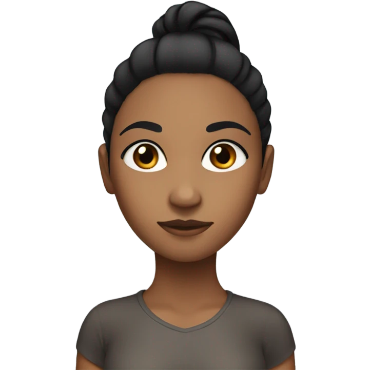 A brown girl with long black hair in a ponytail with dark brown eyes emoji