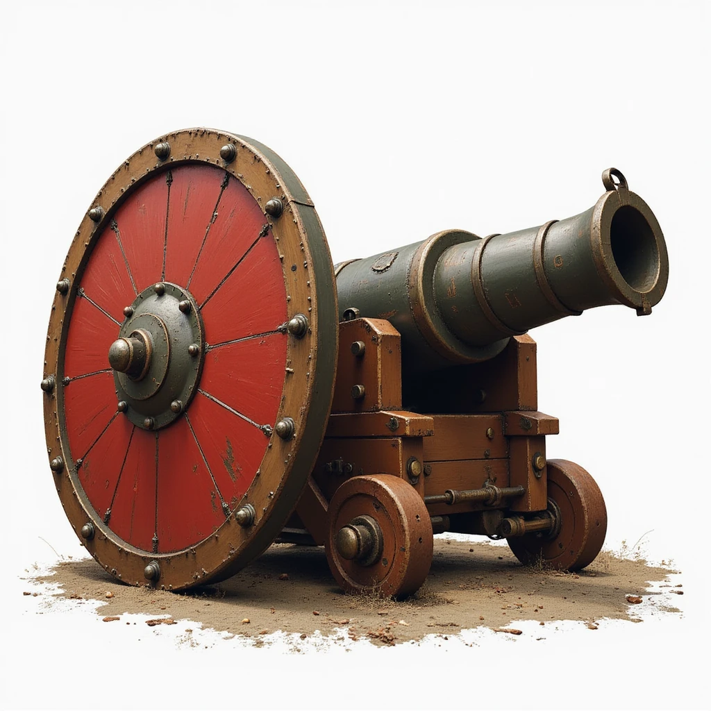 realistic illustration of Arsenal-style cannon and shield emoji