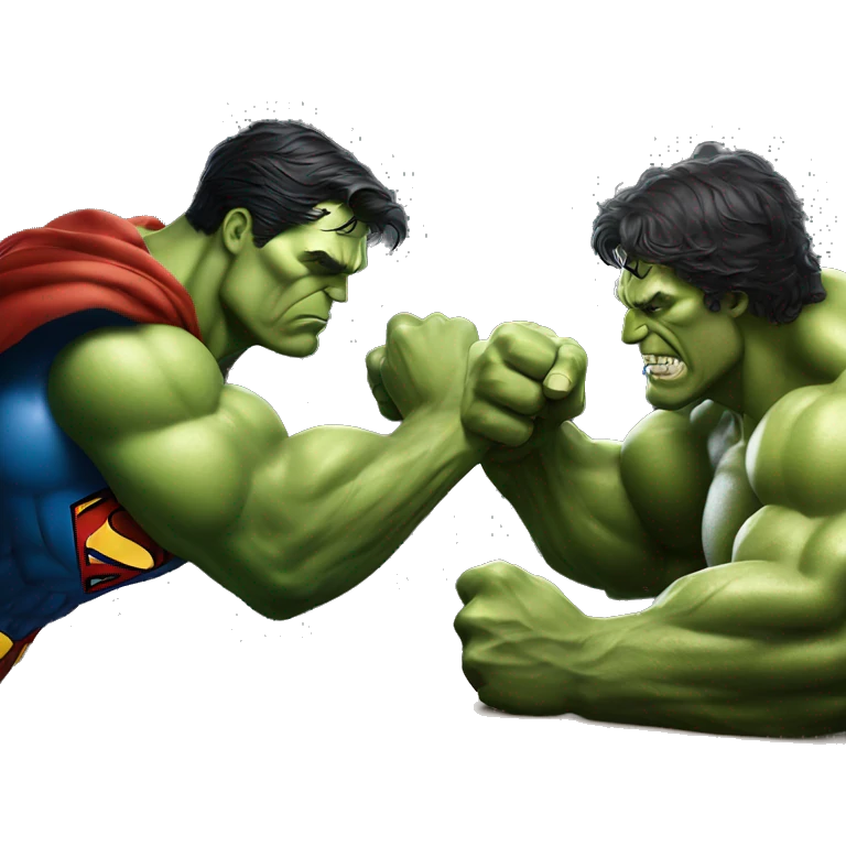 Superman arm wrestling the hulk and make it intense struggle emoji