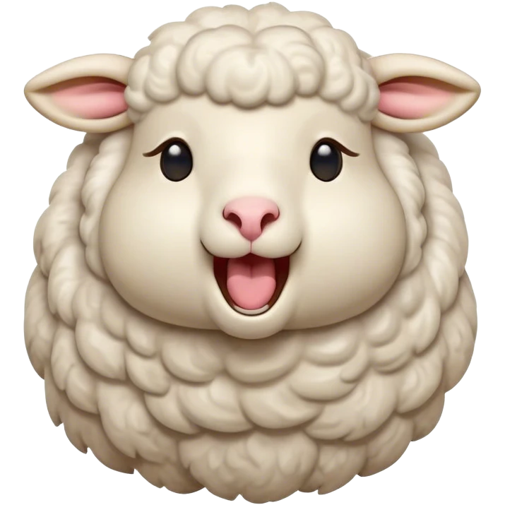 Cinematic Cute Yawning Sheep Portrait Emoji, Head tilted slightly with a dramatic, wide-open yawn, showcasing a soft, downy white fleece with gently drooping ears, round gentle eyes barely open in drowsy contentment, Simplified yet irresistibly adorable features, highly detailed, glowing with a soft, cozy glow, high shine, relaxed yet expressive, stylized with a touch of whimsical charm, bright and endearing, soft glowing outline, capturing the essence of a sleepy yet affectionate sheep, so drowsy it feels like it could stretch out of the screen and curl up for a nap! emoji