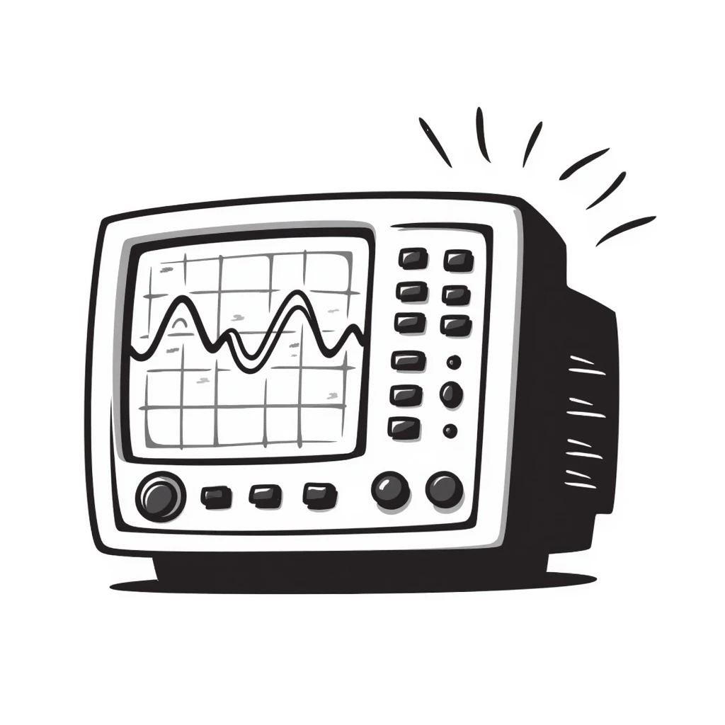 A hand-drawn oscilloscope with signal wave patterns on the screen emoji