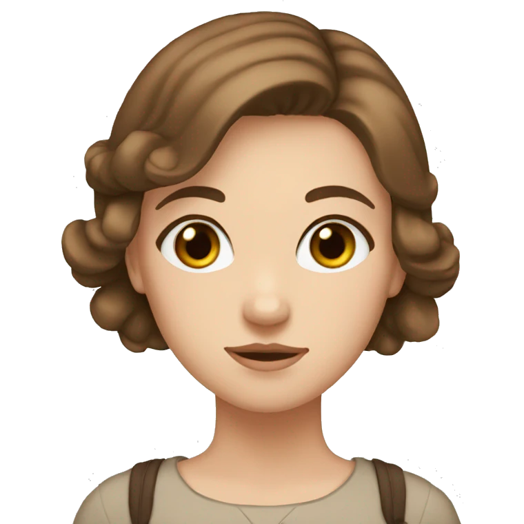 white girl with short brown hair and eyes with brown bow emoji