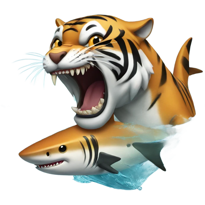 Tiger fighting shark emoji