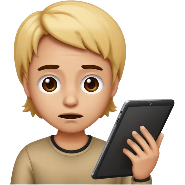 emoji holding and drawing on tablet using a stylus, looking down at screen in frustration emoji