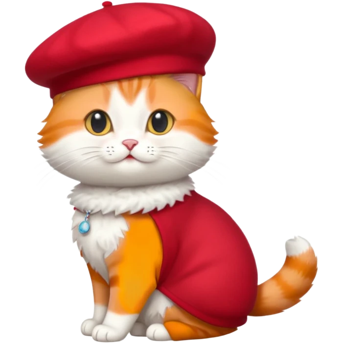 A cute cat emoji, full body, standing in side view, wearing a stylish red beret. emoji