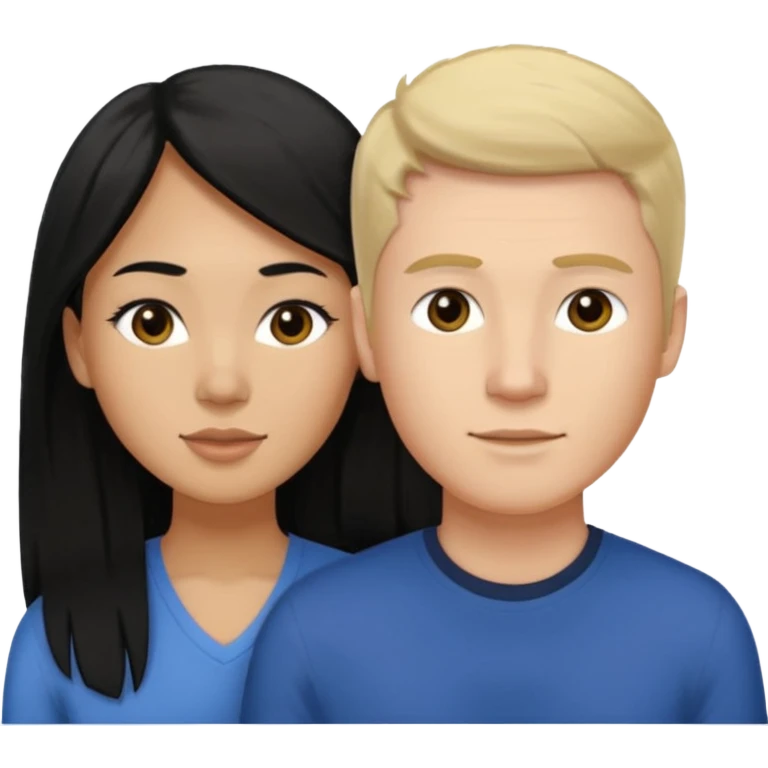 Mixed race couple, white male with mixed female (asian & black)
the female is more asian than she is black, she has long hair and tanned skin, and black eyes
The male is french, he has tall dirty blond hair emoji