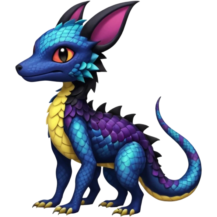 Anthropomorphic Scaley Exotic Salandit-Noibat-Umbreon-Fakémon-hybrid-creature (full body)  emoji