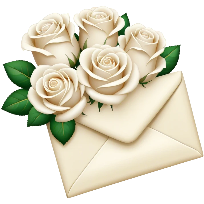Ivory-colored love letter and a bouquet of white and pearl roses  emoji