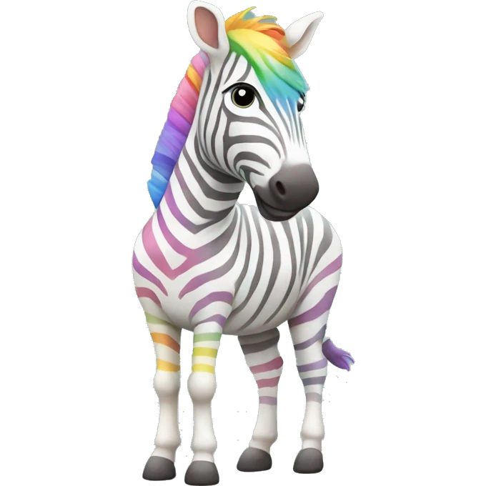 white zebra with pastel rainbow stripes full body emoji