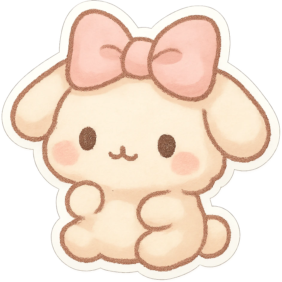 pastel pink bow, chibi style, soft fabric, cute and fluffy, kawaii style emoji