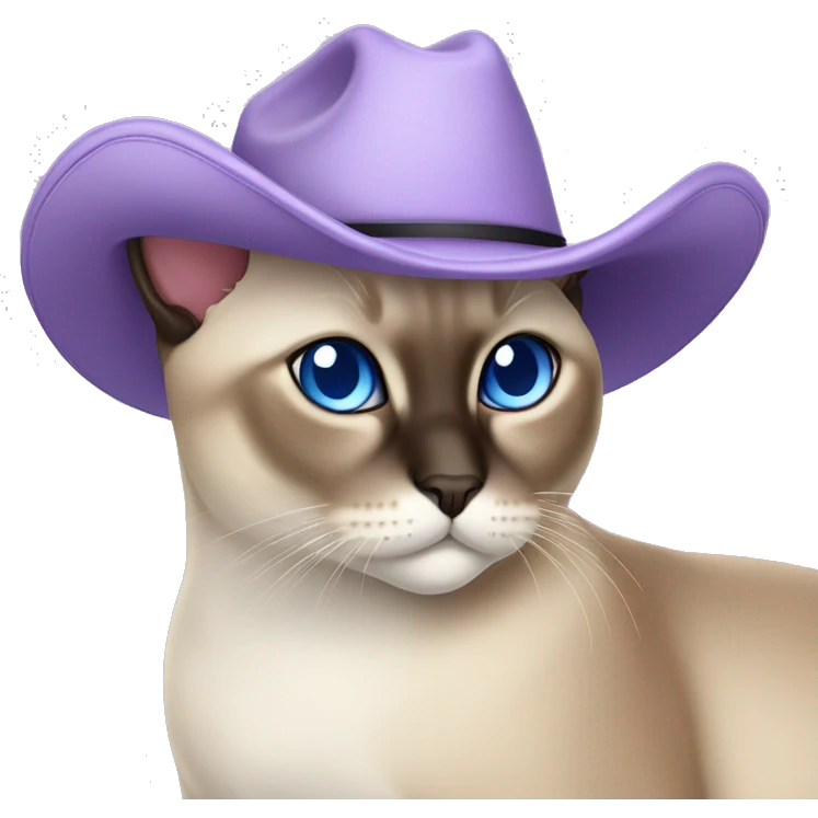 Fat Siamese cat crossed blue eyes lavender cowboy hat emoji