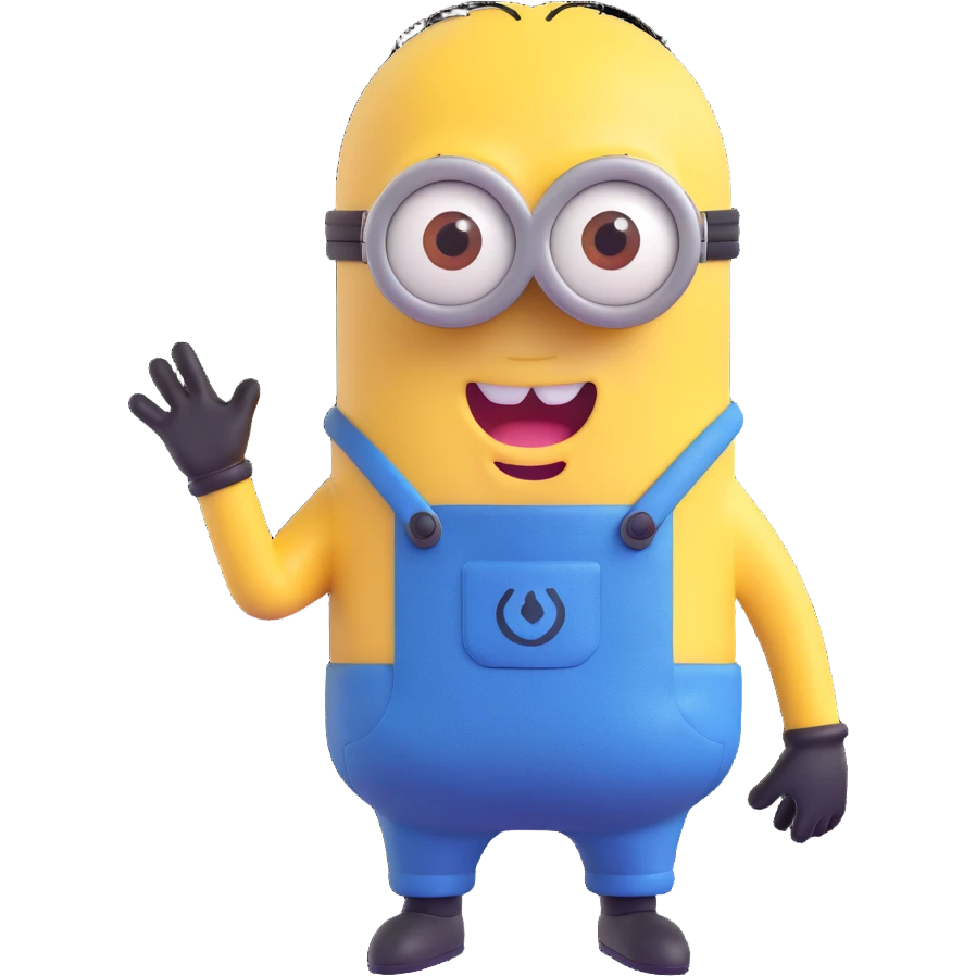 cute yellow minion character wearing blue overalls in a playful pose emoji