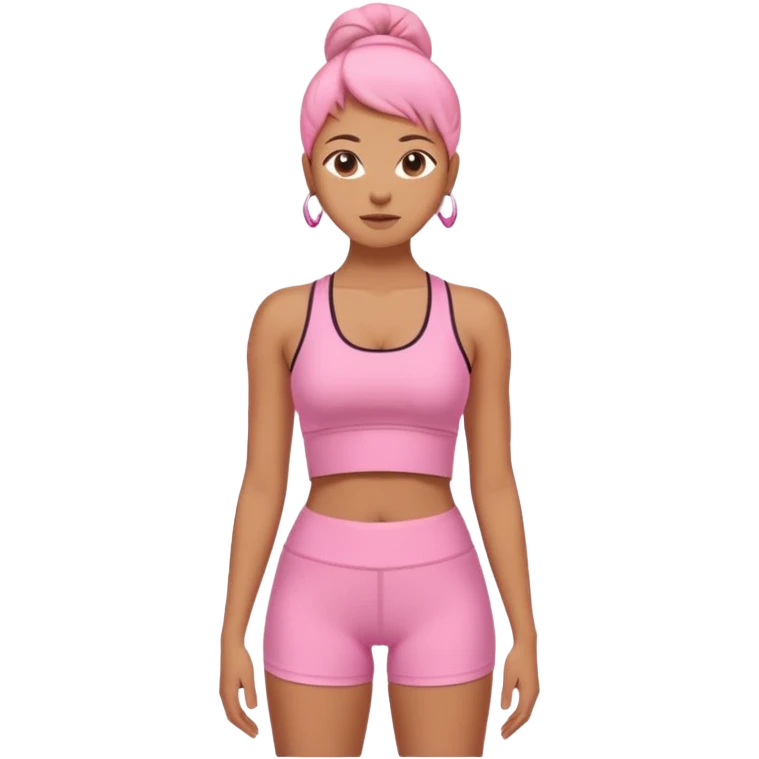 modern pink yoga outfit emoji, matching crop top and high-waisted shorts, soft flexible fabric, trendy and empowering style emoji