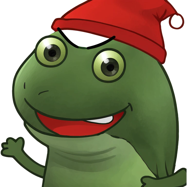 playful red musical note creature with big eyes and a friendly smile emoji