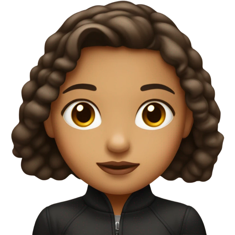 Una niña morena clara, cabello medio, color oscuro, ojos grandes y cafés y labios rojos  emoji