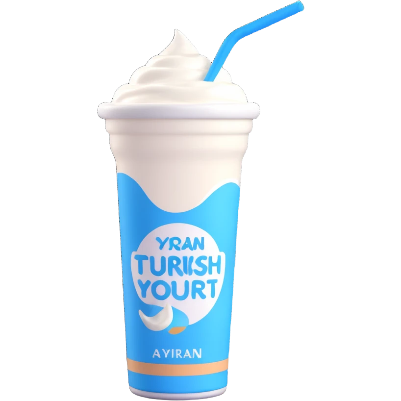 A small carton of Turkish yogurt drink (ayran) with a straw, white and blue packaging emoji