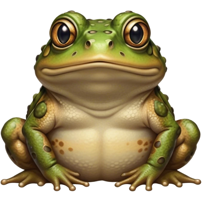 Cinematic Noble Toad Portrait Emoji, Poised and earthy, with a stout, robust build covered in textured, warty skin in warm, natural tones and deep, observant eyes, Simplified yet sharp and sophisticated features, highly detailed, glowing with a soft, natural mossy glow, high shine, intelligent and grounded, stylized with an air of rustic authority, focused and steady, soft glowing outline, capturing the essence of a watchful amphibian guardian that appears ready to leap out of the screen with effortless command! emoji