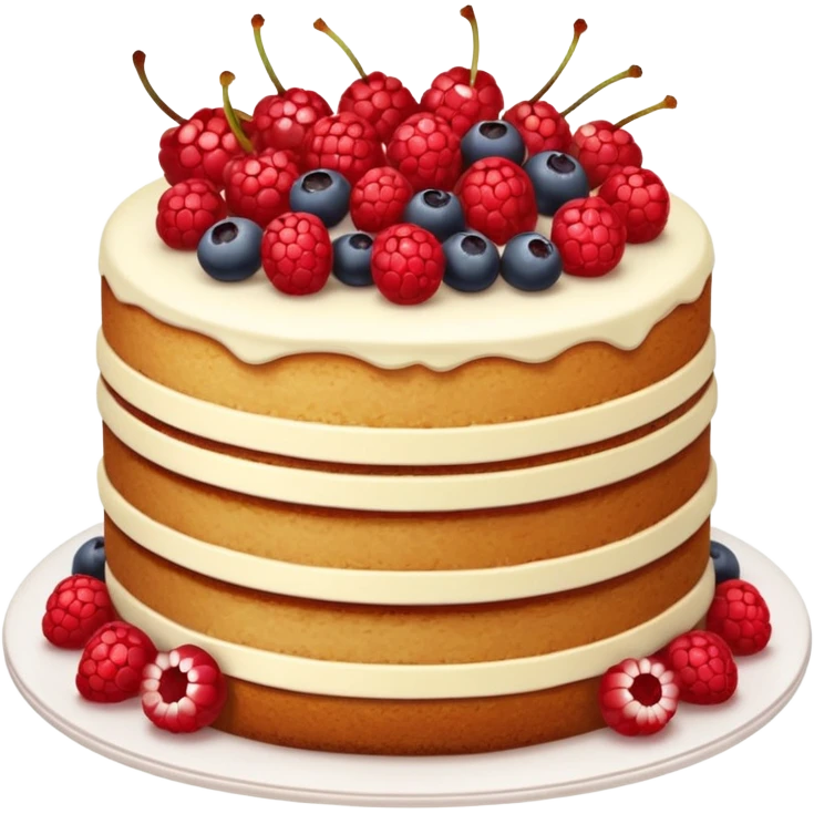 Naked cake with vanilla filling and various red berries on top. emoji