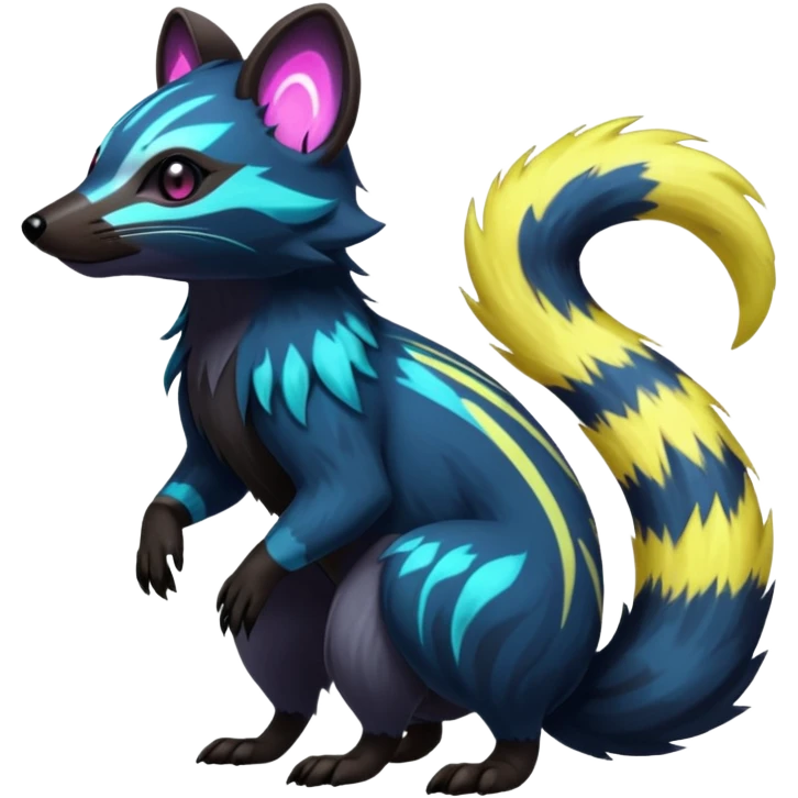 Edgy punky gothic dark gloomy colorful neon dusky Civet-Electrike-Manectric-Genet-Furret-Fakemon-Pokémon-fusion-creature  emoji