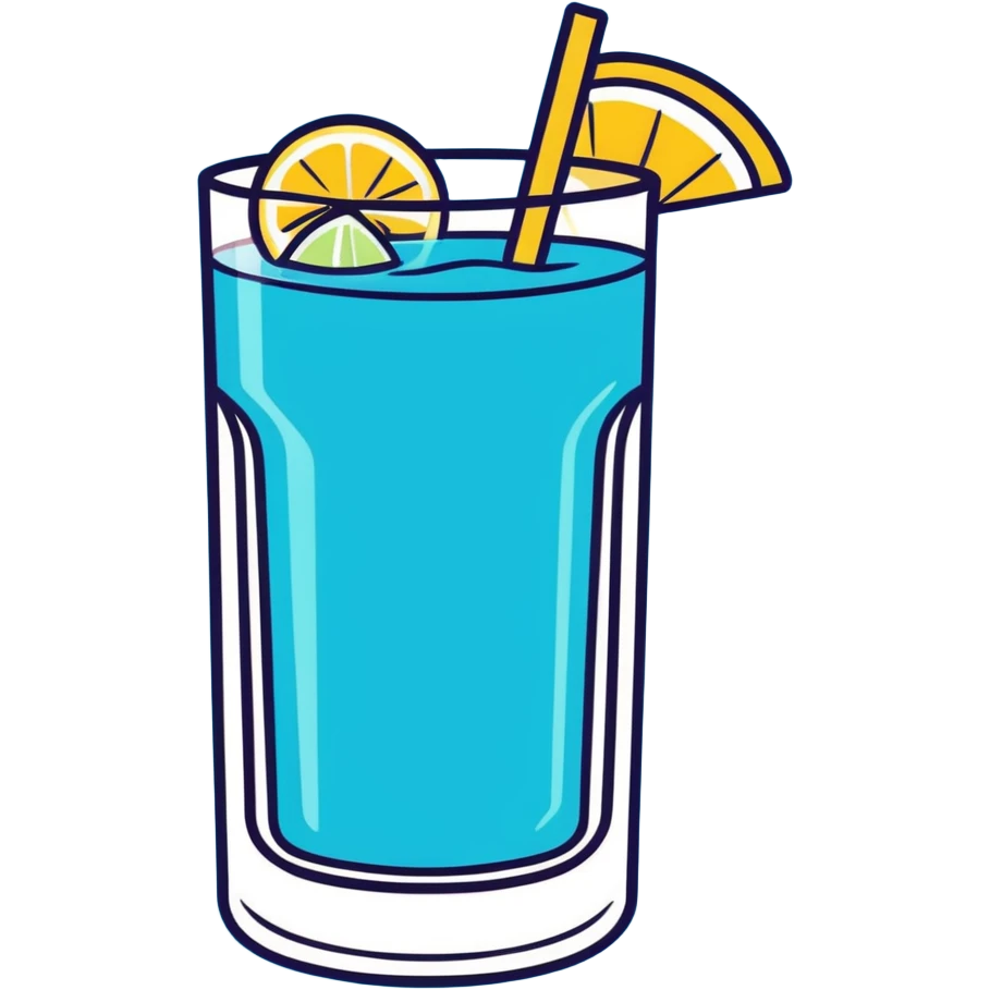 blue curaçao tropical cocktail in a hurricane glass, flat vector illustration emoji