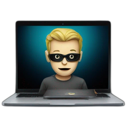 Elliott from Mr Robot looking on the laptop, dark background emoji